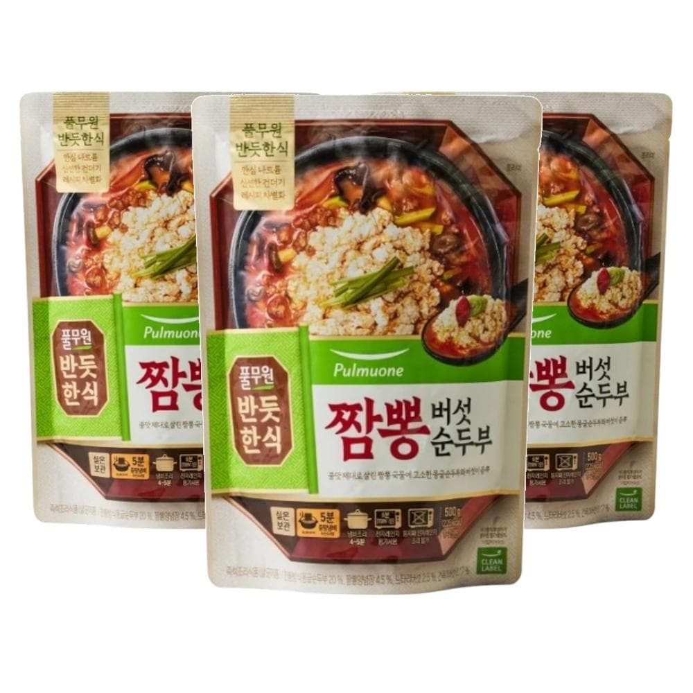 풀무원 [반듯한식]짬뽕버섯 순두부(실온) 간편국 밀키트 자취생 500g 3개