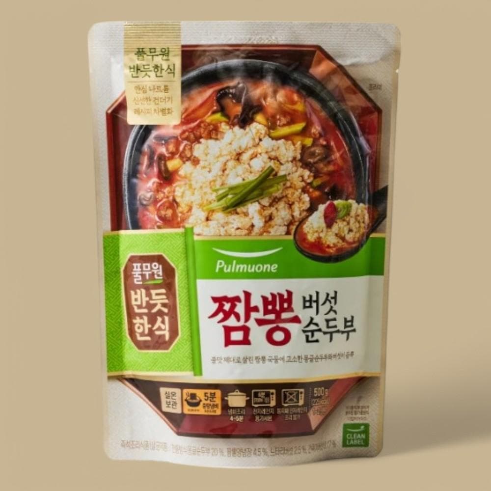 풀무원 [반듯한식]짬뽕버섯 순두부(실온) 간편국 밀키트 자취생 500g