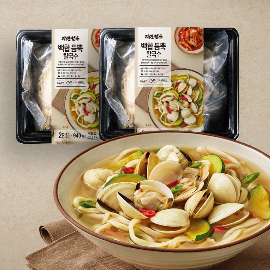 자연별곡 백합 듬뿍 칼국수 940g 1팩+1팩 (총2팩) 라면 밀키트