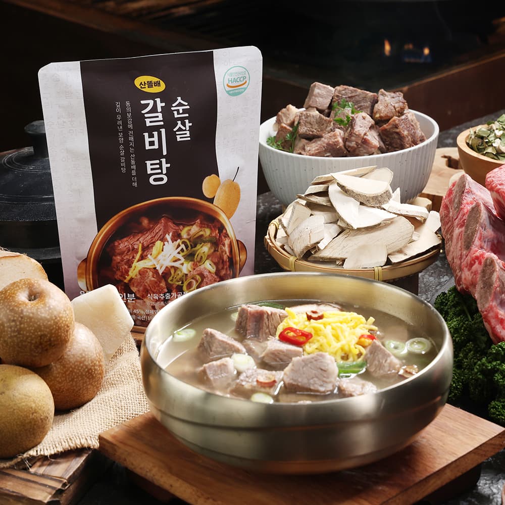 산똘배 순살 갈비탕 800g 6팩 뼈없는 소 갈비 개별포장 밀키트 즉석조리 국밥 산돌배